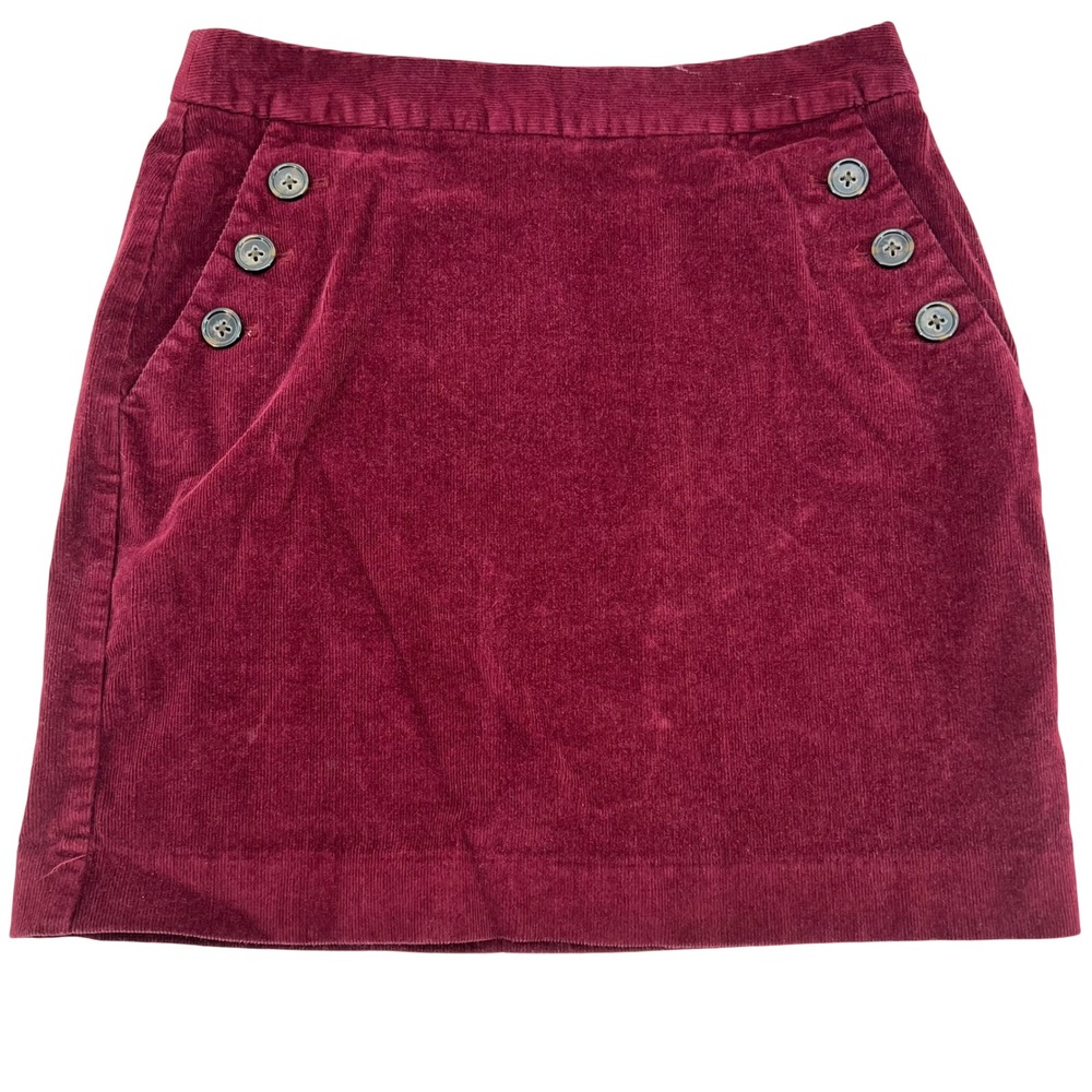 Banana Republic Womens Burgundy Corduroy Button Detail Mini Skirt Size 4 Stretch